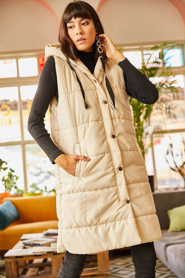 Women's Stone Hooded Pocket Puffy Vest YLK-19000007 - 3