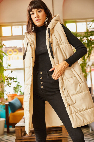 Women's Stone Hooded Pocket Puffy Vest YLK-19000007 - 6