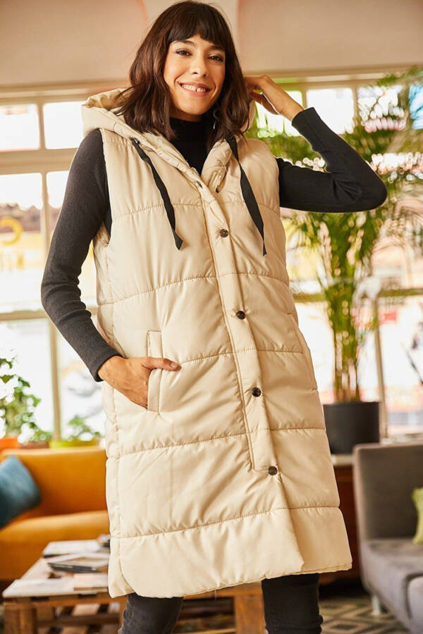 Women's Stone Hooded Pocket Puffy Vest YLK-19000007 - 3