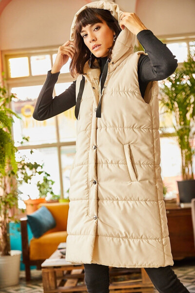 Women's Stone Hooded Pocket Puffy Vest YLK-19000007 - 4