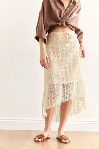 Women's Stone Lace-up Detailed Lined Asymmetric Cut G - 4