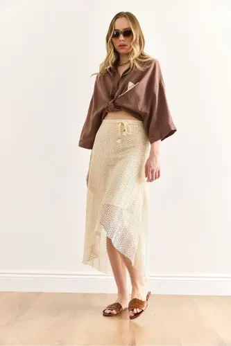 Women's Stone Lace-up Detailed Lined Asymmetric Cut G - 5