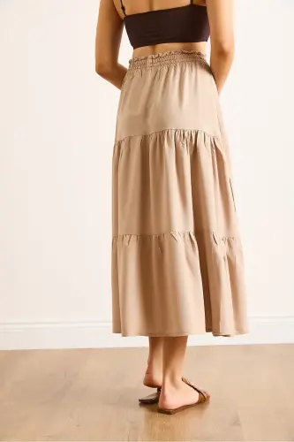Women's Stone Layered Tiered Midi Woven Skirt ETK-19000313-Stone - 1
