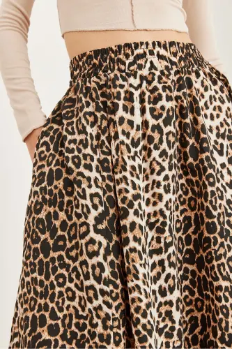 Women's Stone Leopard Elastic Waist Parachute Flare Skirt ET - 6