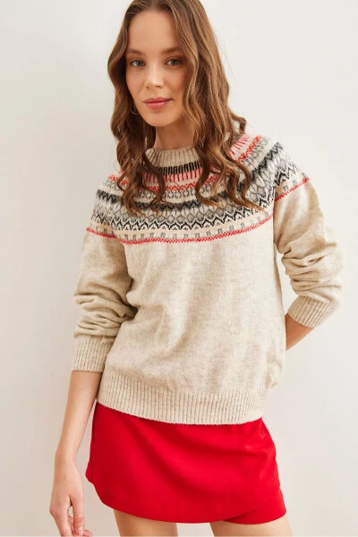 Women's Stone Neck Pattern Soft Texture Knitted Sweater KZK-19000846 - OLALOOK (1)