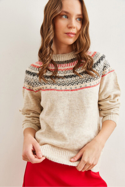 Women's Stone Neck Pattern Soft Texture Knitted Sweater KZK-19000846 - 3