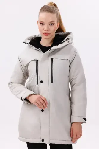 Women's Stone Polar Fleece Lined Water and Windproof Hooded Winter Coat & Jacket & Parka-Stone - FREEMEN (1)