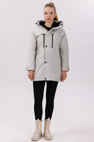 Women's Stone Polar Fleece Lined Water and Windproof Hooded Winter Coat & Jacket & Parka-Stone - 5