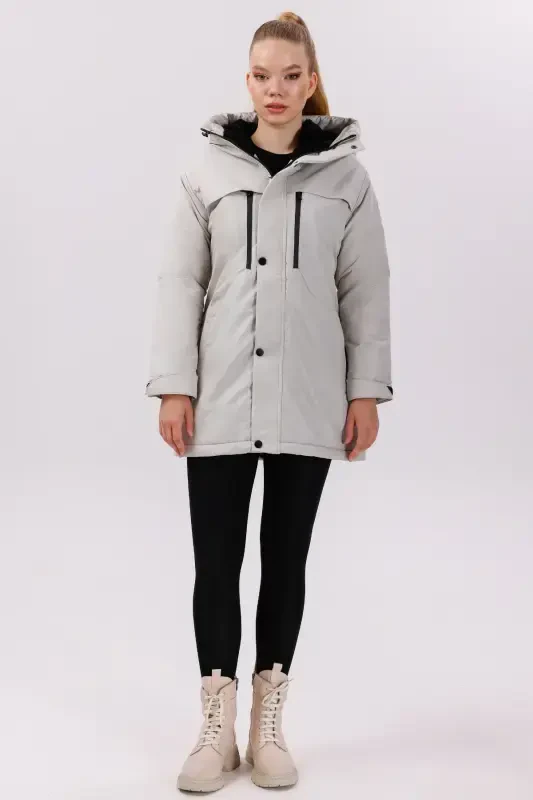 Women's Stone Polar Fleece Lined Water and Windproof Hooded Winter Coat & Jacket & Parka-Stone - 5