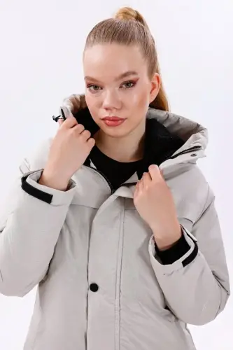 Women's Stone Polar Fleece Lined Water and Windproof Hooded Winter Coat & Jacket & Parka-Stone - 5