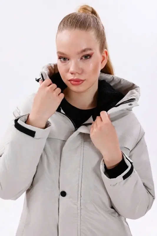 Women's Stone Polar Fleece Lined Water and Windproof Hooded Winter Coat & Jacket & Parka-Stone - 5