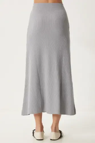 Women's Stone Ribbed Knit Skirt PN00082-Stone - 5