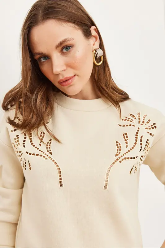 Women's Stone Robe Fisted Thistle Detailed Sweatshirt SWT-19000703 - 4