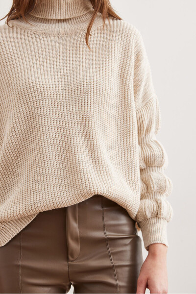 Women's Stone Sleeve Detailed Turtleneck Knitted Sweater KZK-19000927 - 6