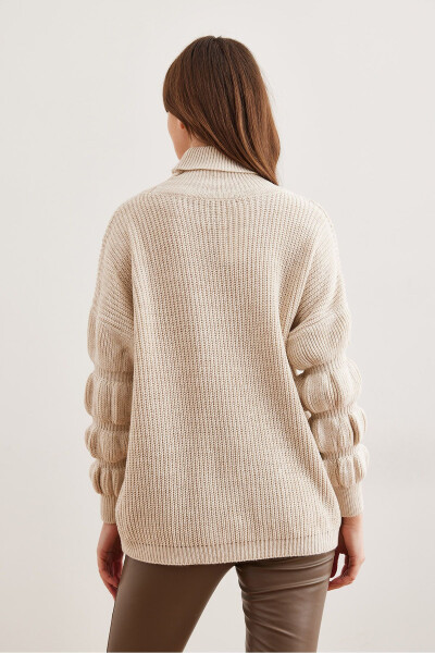 Women's Stone Sleeve Detailed Turtleneck Knitted Sweater KZK-19000927 - 7