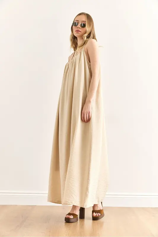 Women's Stone Strap Adjustable Lined Baggy Dress - 2