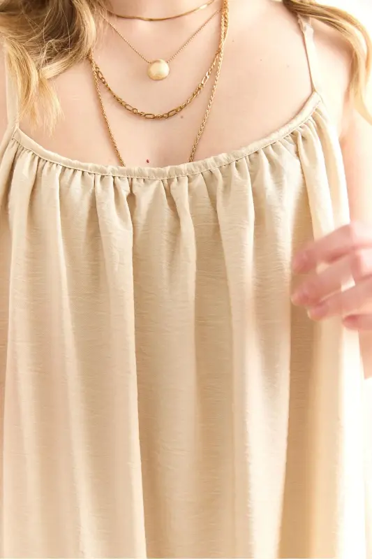 Women's Stone Strap Adjustable Lined Baggy Dress - 6