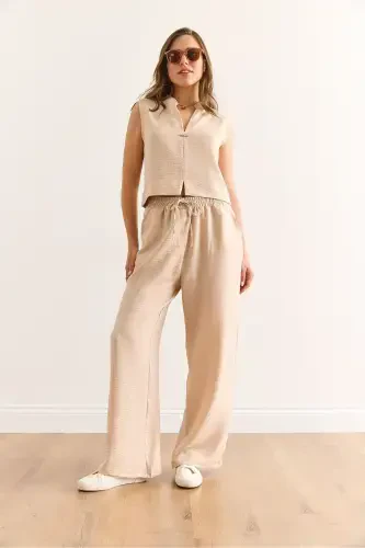 Women's Stone Top Bottom Linen Look Suit TKM-190003 - 2