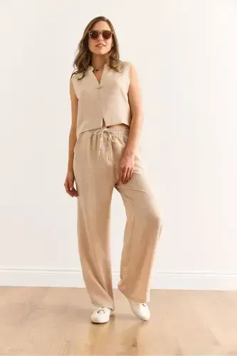 Women's Stone Top Bottom Linen Look Suit TKM-190003 - 3