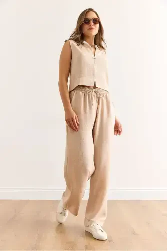 Women's Stone Top Bottom Linen Look Suit TKM-190003 - 4