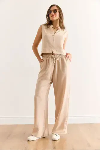 Women's Stone Top Bottom Linen Look Suit TKM-190003 - 5