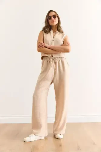 Women's Stone Top Bottom Linen Look Suit TKM-190003 - 6