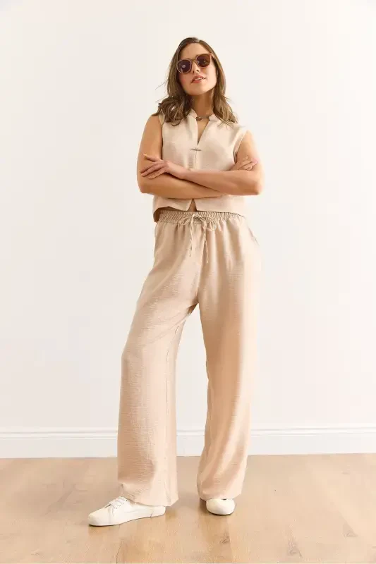 Women's Stone Top Bottom Linen Look Suit TKM-190003 - 6