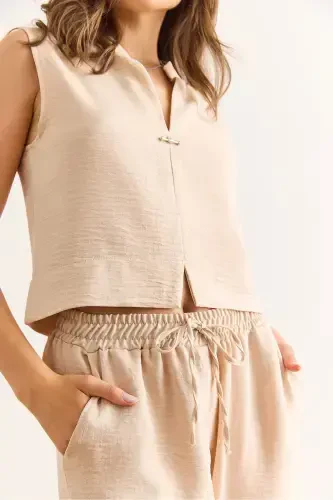 Women's Stone Top Bottom Linen Look Suit TKM-190003 - 7