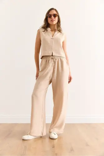 Women's Stone Top Bottom Linen Look Suit TKM-190003 - OLALOOK (1)