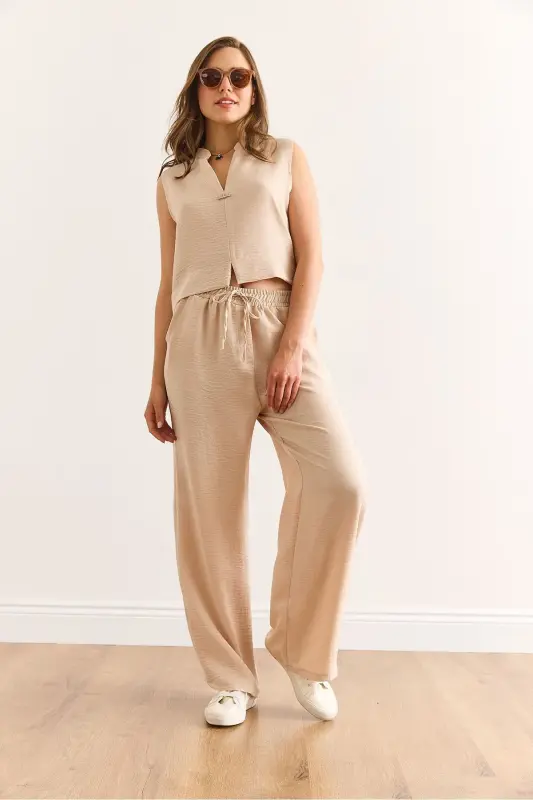 Women's Stone Top Bottom Linen Look Suit TKM-190003 - 3