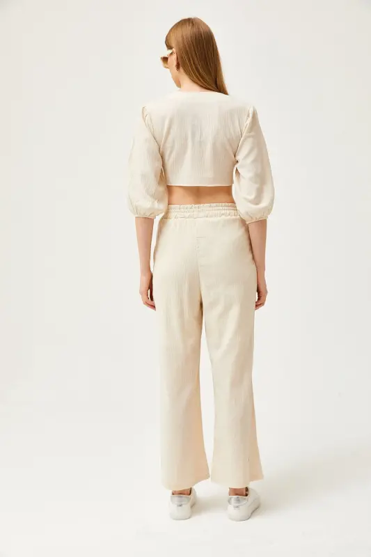 Women's Stone Top Buttoned Blouse Bottom Pocket Pants Kete - 6