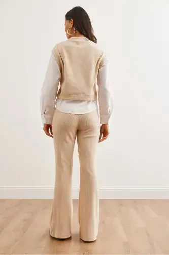 Women's Stone Top Shirt Detailed Blouse Bottom Flared Leggings - 7