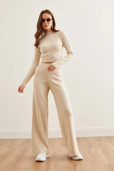 Women's Stone Upper Fingered Sweater Pants Knitwear Suit TKM-19000313 - OLALOOK (1)