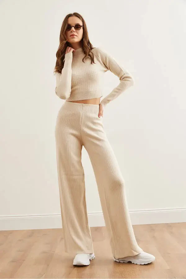 Women's Stone Upper Fingered Sweater Pants Knitwear Suit TKM-19000313 - 3