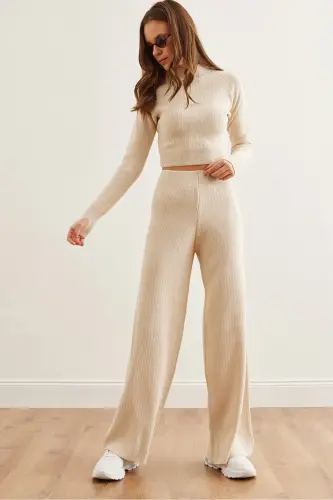 Women's Stone Upper Fingered Sweater Pants Knitwear Suit TKM-19000313 - OLALOOK (1)