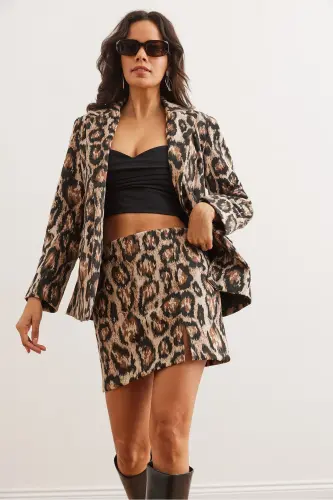Women's Stone Zipper Slit Mini Wool Blend Skirt ETK-1 - 10