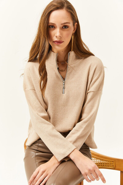 Women's Stone Zippered High Neck Thistle Sweater - 4