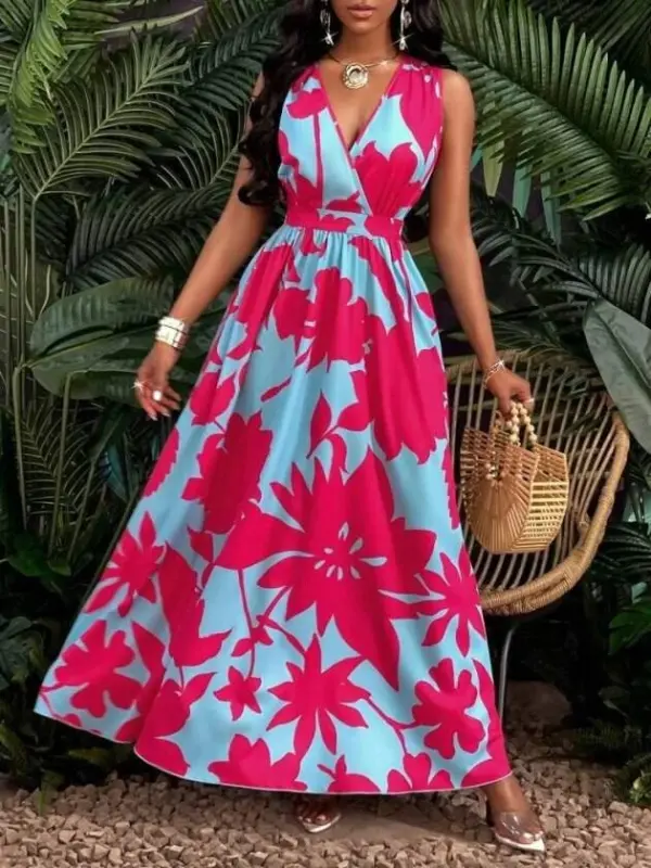 Women's Strap Double-Breasted Floral Patterned Long Supre Dress - 4