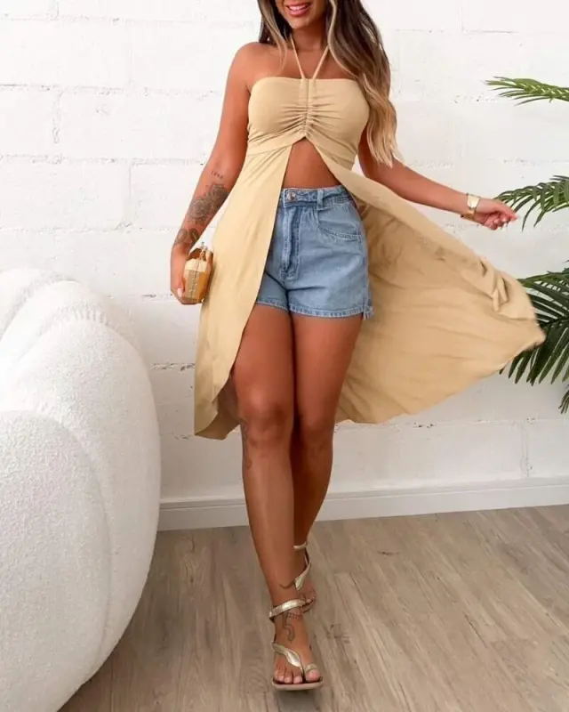 Women's Strapless Halter Midi Blouse - 1