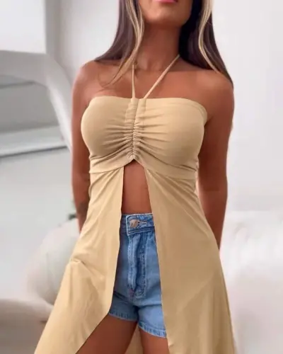 Women's Strapless Halter Midi Blouse - 3