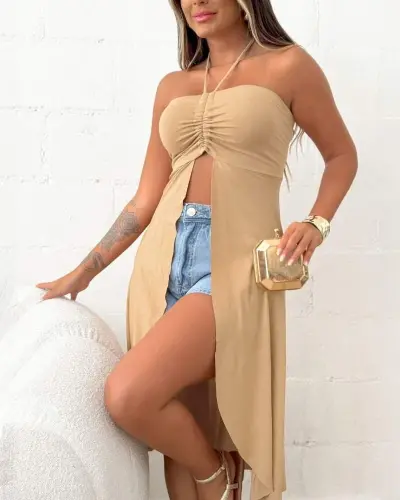 Women's Strapless Halter Midi Blouse - 4