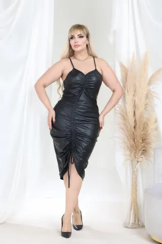 Women's Strapless Leather Plus Size Dress, Lycra Thin Leather Design Dress - 3