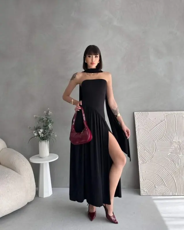 Women's Strapless Maxi Pencil Dress - 2