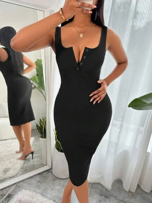 Women's Strappy Button-Down Midi Corduroy Dress - BÜYÜKBEDENIZ