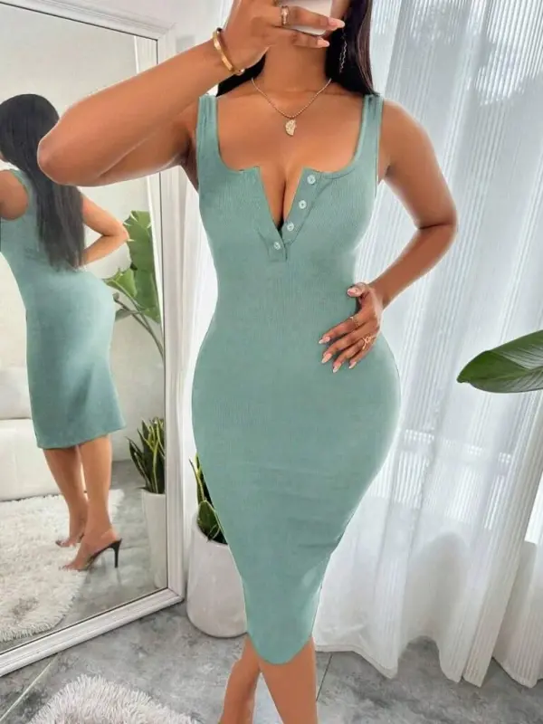 Women's Strappy Button-Down Midi Corduroy Dress - 1