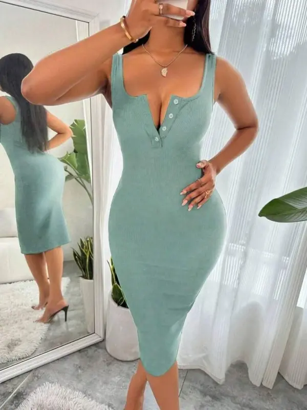 Women's Strappy Button-Down Midi Corduroy Dress - 3