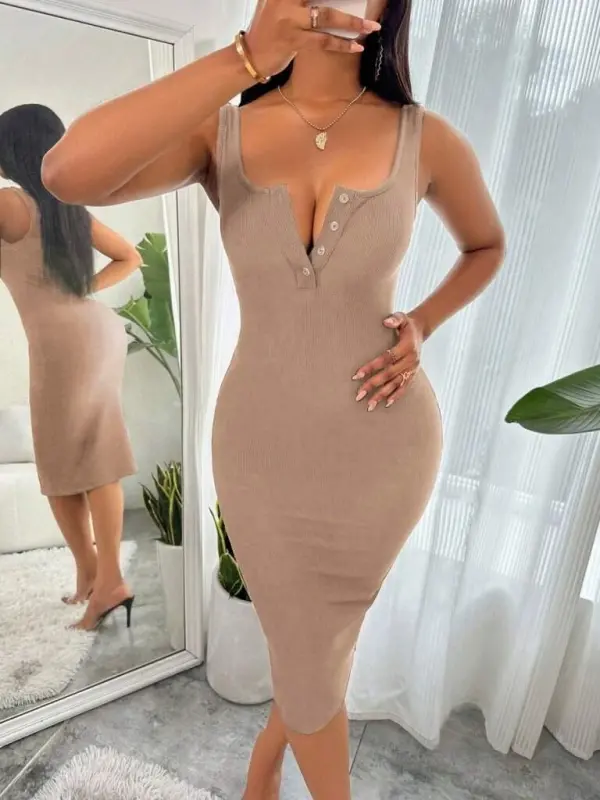 Women's Strappy Button-front Midi Corduroy Dress - 1