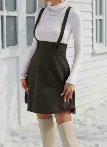 Women's Strappy Buttoned Mini Suede Dress - 1