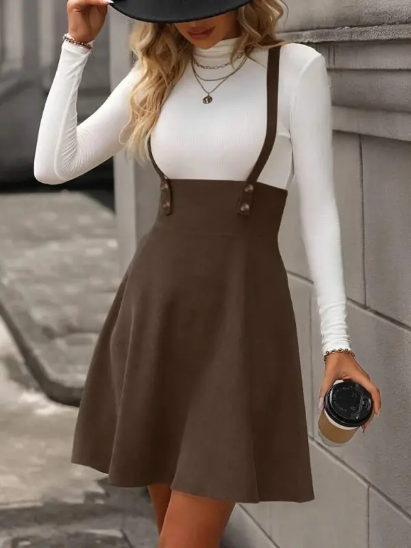 Women's Strappy Buttoned Mini Suede Dress - 2