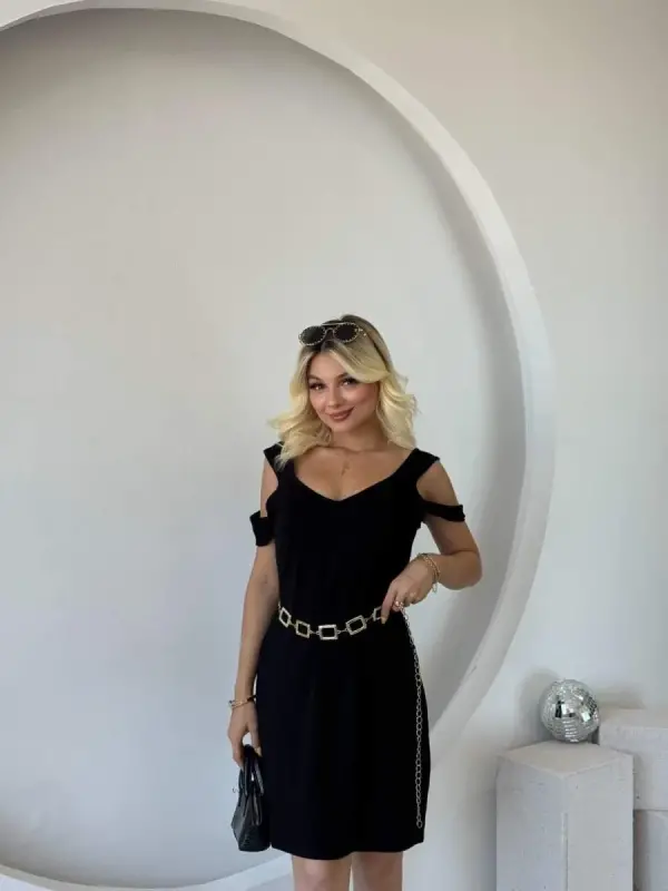 Women's Strappy Cold Shoulder Detailed Modal Dress - 4